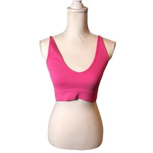 Garage Ribbed Seamless Crop Bralette Tank Hot‎ Pink Fuchsia Adjustable Straps S